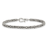 Sterling Silver Antiqued 4.0mm Byzantine 8 Inch Hook Clasp Mens Bracelet