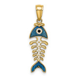 14k 3D  Blue Enamel Fish Bone Charm