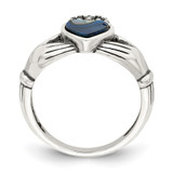 Sterling Silver Antiqued Abalone Inlay and Black Enamel Claddagh Ring - QR-8952DF23-5072