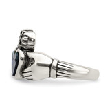 Sterling Silver Antiqued Abalone Inlay and Black Enamel Claddagh Ring - QR-8952DF23-5072