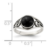 Sterling Silver Antiqued Black Agate Ring - QR-A338CC00-1045