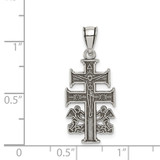 Sterling Silver Antiqued Caravaca Double Cross w/Angels Crucifix Pendant
