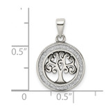 Sterling Silver Antiqued Enamel Glitter Enamel Tree in Circle Pendant
