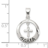 Sterling Silver Antiqued Faith w/Cross Pendant