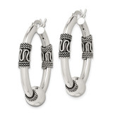 Sterling Silver Antiqued Hoop Earrings - QE-43F97421-1139