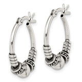 Sterling Silver Antiqued Hoop Earrings - QE-FCA306BD-6368