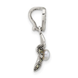 Sterling Silver Antiqued Marcasite and Freshwater Cultured Pearl Fancy Flower Pendant