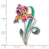 Sterling Silver Antiqued Marcasite and Purple and Yellow with Green Epoxy Iris Floral Pin