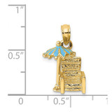 14K 3-D Beach Chair w/Aqua Enameled Umbrella Charm
