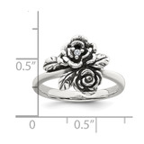 Sterling Silver Antiqued Polished CZ Flowers Size 6 Ring