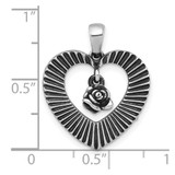 Sterling Silver Antiqued Polished Open Heart With Dangling Flower Pendant