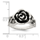 Sterling Silver Antiqued Rose Flower Ring - QR-BA63B5FA-1398