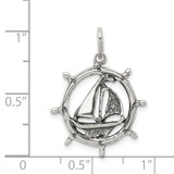 Sterling Silver Antiqued Sailboat in Wheel Charm