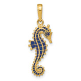 14K 3-D Blue Enameled Seahorse Pendant - K4-F890EE0B-1183