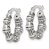 Sterling Silver Antiqued Textured Bamboo Round Hoop Earrings