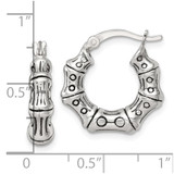 Sterling Silver Antiqued Textured Bamboo Round Hoop Earrings