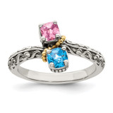 Sterling Silver Antiqued w/14k 2-stone Mother's Ring Mounting - QM-3D916778-3792