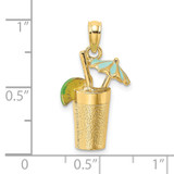 14K 3-D Cocktail Drink w/ Enamel Umbrella and Lime Charm