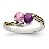 Sterling Silver Antiqued w/14k 2-stone Mother's Ring Mounting - QM-A0084758-9505