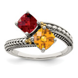 Sterling Silver Antiqued w/14k 2-stone Mother's Ring Mounting - QM-FD6CC8D6-8044