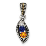 Sterling Silver Antiqued w/14k 2-stone w/Diamond Mothers Pendant Semi-Mount - QM-4EF78F2A-9596