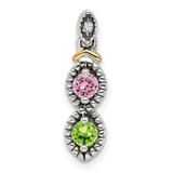 Sterling Silver Antiqued w/14k 2-stone w/Diamond Mothers Pendant Semi-Mount - QM-CADAB910-6735
