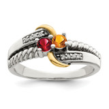 Sterling Silver Antiqued w/14k 2-stone w/Diamond Mother's Ring Semi-Mount - QM-3B8A7EEA-4114