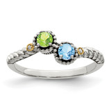 Sterling Silver Antiqued w/14k 2-stone w/Diamond Mother's Ring Semi-Mount - QM-3DBA388D-3107