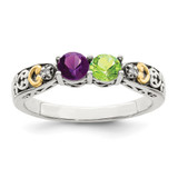 Sterling Silver Antiqued w/14k 2-stone w/Diamond Mother's Ring Semi-Mount - QM-3E6E583D-9674