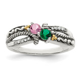 Sterling Silver Antiqued w/14k 2-stone w/Diamond Mother's Ring Semi-Mount - QM-4343A26C-2679