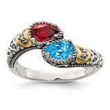 Sterling Silver Antiqued w/14k 2-stone w/Diamond Mother's Ring Semi-Mount - QM-49110DDA-3957