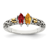 Sterling Silver Antiqued w/14k 2-stone w/Diamond Mother's Ring Semi-Mount - QM-5558011D-9690