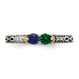 Sterling Silver Antiqued w/14k 2-stone w/Diamond Mother's Ring Semi-Mount - QM-76E1311D-3173