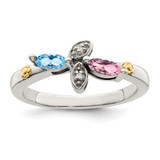 Sterling Silver Antiqued w/14k 2-stone w/Diamond Mother's Ring Semi-Mount - QM-873C77E3-4184