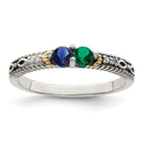 Sterling Silver Antiqued w/14k 2-stone w/Diamond Mother's Ring Semi-Mount - QM-BB90CD5E-7660