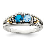 Sterling Silver Antiqued w/14k 2-stone w/Diamond Mother's Ring Semi-Mount - QM-BCC40A6A-8215