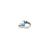 Sterling Silver Antiqued w/14k 2-stone w/Diamond Mother's Semi-Mount Ring - QM-5FF2C6E6-9872