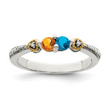 Sterling Silver Antiqued w/14k 2-stone w/Diamond Mother's Semi-Mount Ring - QM-C87A9698-8380