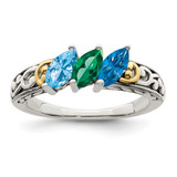 Sterling Silver Antiqued w/14k 3-stone Mother's Ring Mounting - QM-0CE09D12-9287