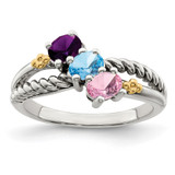 Sterling Silver Antiqued w/14k 3-stone Mother's Ring Mounting - QM-35FC7C44-3989