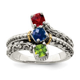 Sterling Silver Antiqued w/14k 3-stone Mother's Ring Mounting - QM-4518DE97-7163