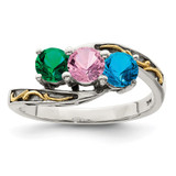 Sterling Silver Antiqued w/14k 3-stone Mother's Ring Mounting - QM-C3495D4E-4686