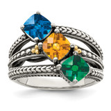 Sterling Silver Antiqued w/14k 3-stone Mother's Ring Mounting - QM-F21456BA-5307