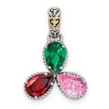 Sterling Silver Antiqued w/14k 3-stone w/Diamond Mothers Pendant Semi-Mount - QM-0332E0D2-7383