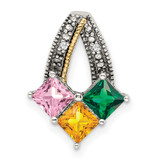 Sterling Silver Antiqued w/14k 3-stone w/Diamond Mothers Pendant Semi-Mount - QM-576B275F-9757