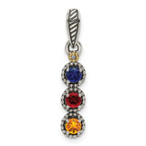 Sterling Silver Antiqued w/14k 3-stone w/Diamond Mothers Pendant Semi-Mount - QM-7BB38CB2-3458