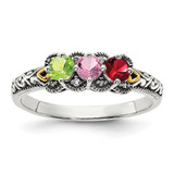 Sterling Silver Antiqued w/14k 3-stone w/Diamond Mother's Ring Semi-Mount - QM-1678AD84-8615