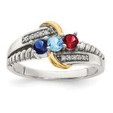 Sterling Silver Antiqued w/14k 3-stone w/Diamond Mother's Ring Semi-Mount - QM-2C15CECD-3686