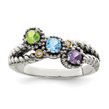 Sterling Silver Antiqued w/14k 3-stone w/Diamond Mother's Ring Semi-Mount - QM-45BD01C3-3281