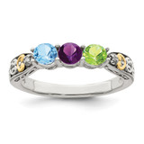 Sterling Silver Antiqued w/14k 3-stone w/Diamond Mother's Ring Semi-Mount - QM-87249E01-6339